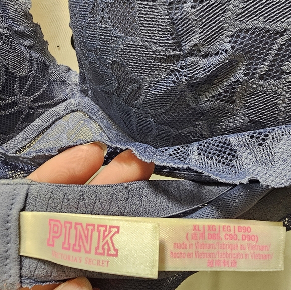 Victoria's Secret PINK padded halter bra gray lace XL hook & eye - Picture 11 of 11